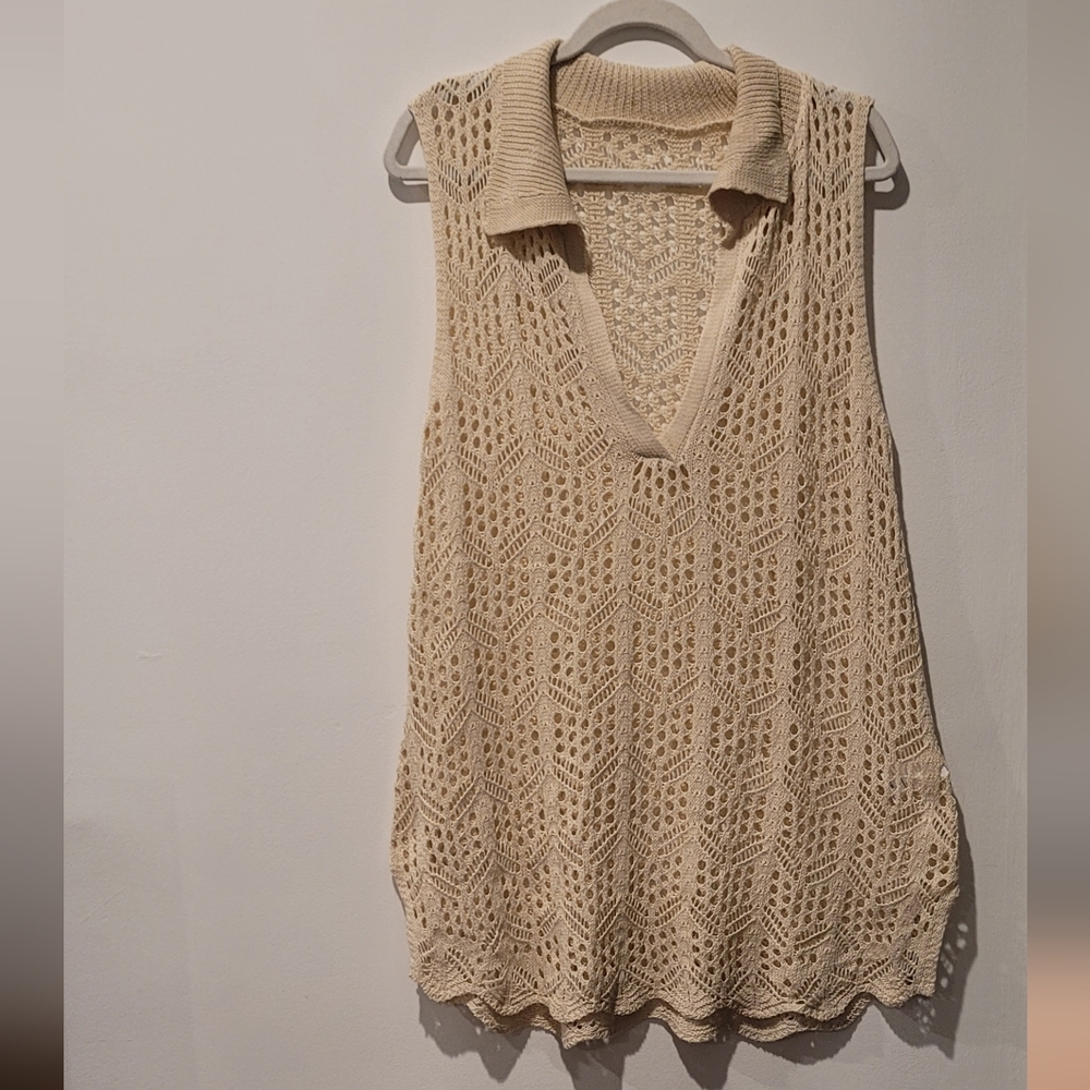 Cream Crochet Long Shirt Dress